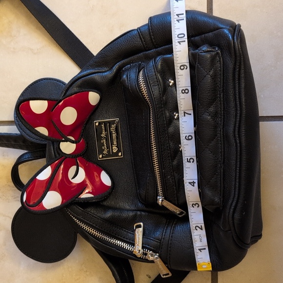 Loungefly Disney Minnie Mouse Backpack Black Red Bow Mickey Studs And Ears - Picture 14 of 16